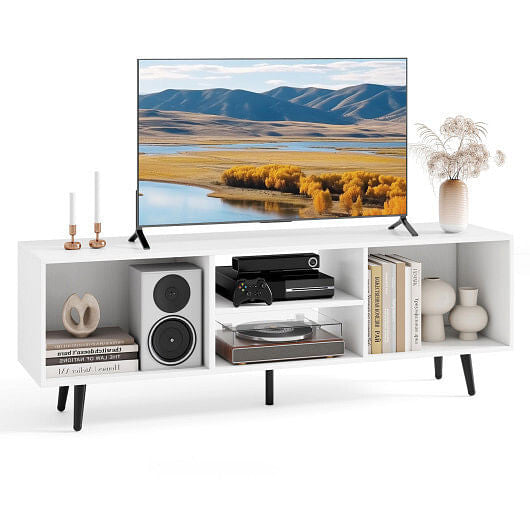 47.5 Inches TV Stand for 55-Inch TV with Compartments and Metal Legs-White-2