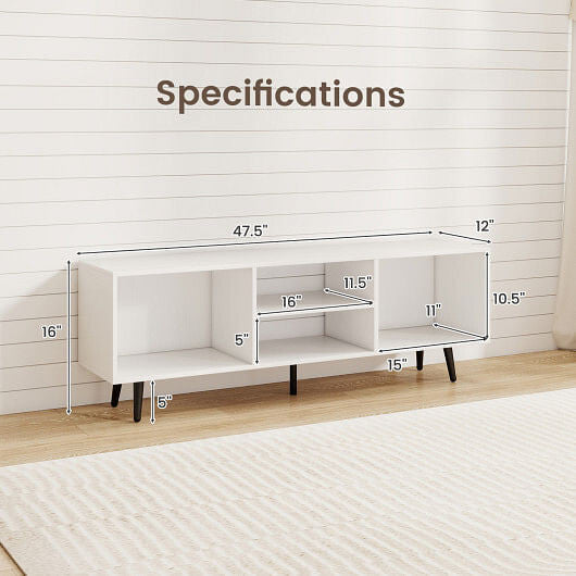 47.5 Inches TV Stand for 55-Inch TV with Compartments and Metal Legs-White-3