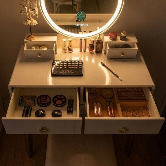 Vanity Set with 3-Color Lighted Touch Screen Dimming Mirror and 4 Drawers-4