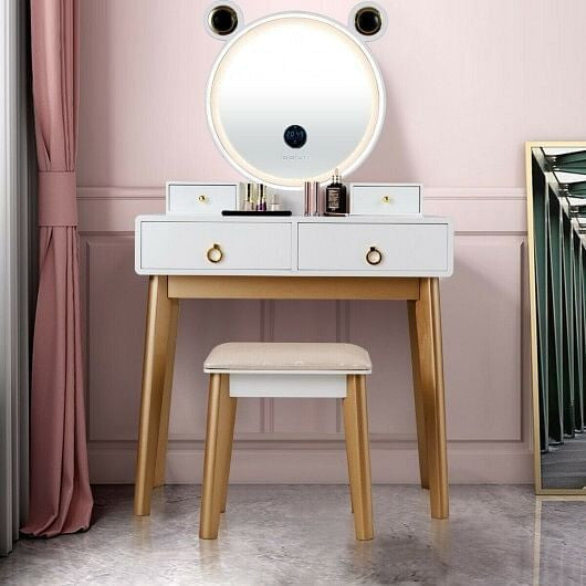 Vanity Set with 3-Color Lighted Touch Screen Dimming Mirror and 4 Drawers-5