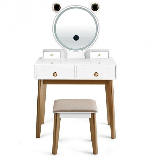 Vanity Set with 3-Color Lighted Touch Screen Dimming Mirror and 4 Drawers-3