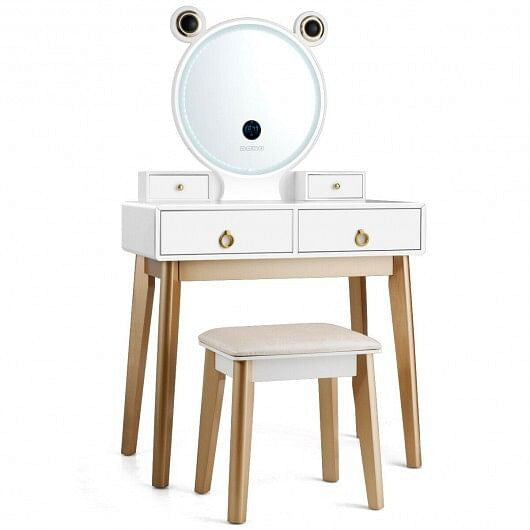 Vanity Set with 3-Color Lighted Touch Screen Dimming Mirror and 4 Drawers-1