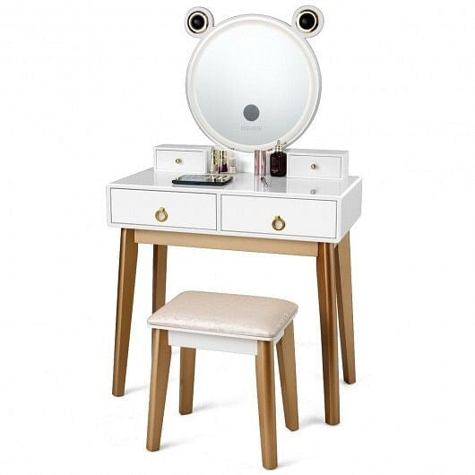 Vanity Set with 3-Color Lighted Touch Screen Dimming Mirror and 4 Drawers-0