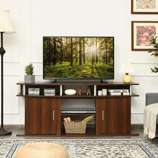 63 Inch TV Entertainment Console Center with 2 Cabinets-Walnut-1