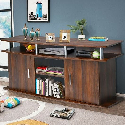 63 Inch TV Entertainment Console Center with 2 Cabinets-Walnut-3