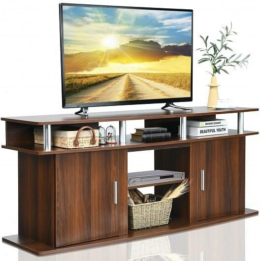 63 Inch TV Entertainment Console Center with 2 Cabinets-Walnut-4