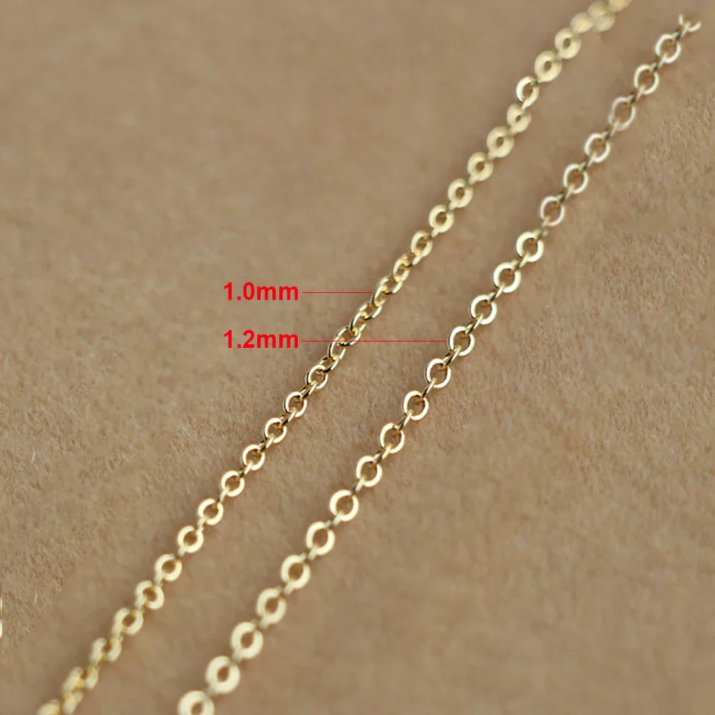14K Solid Gold Diamond Cut Cable Chain Necklace for Women - 1.0/1.2mm, AU585 Yellow/White/Rose Gold Neck Chain Jewelry