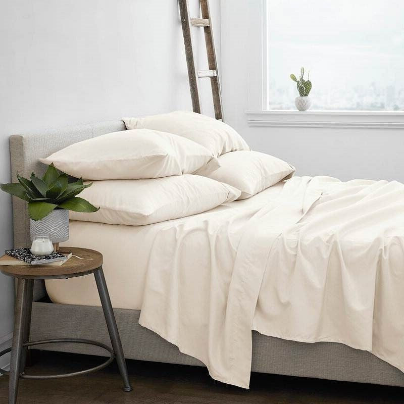 Twin Ivory Beige 4-Piece Soft Wrinkle Resistant Microfiber/Polyester Sheet Set-0