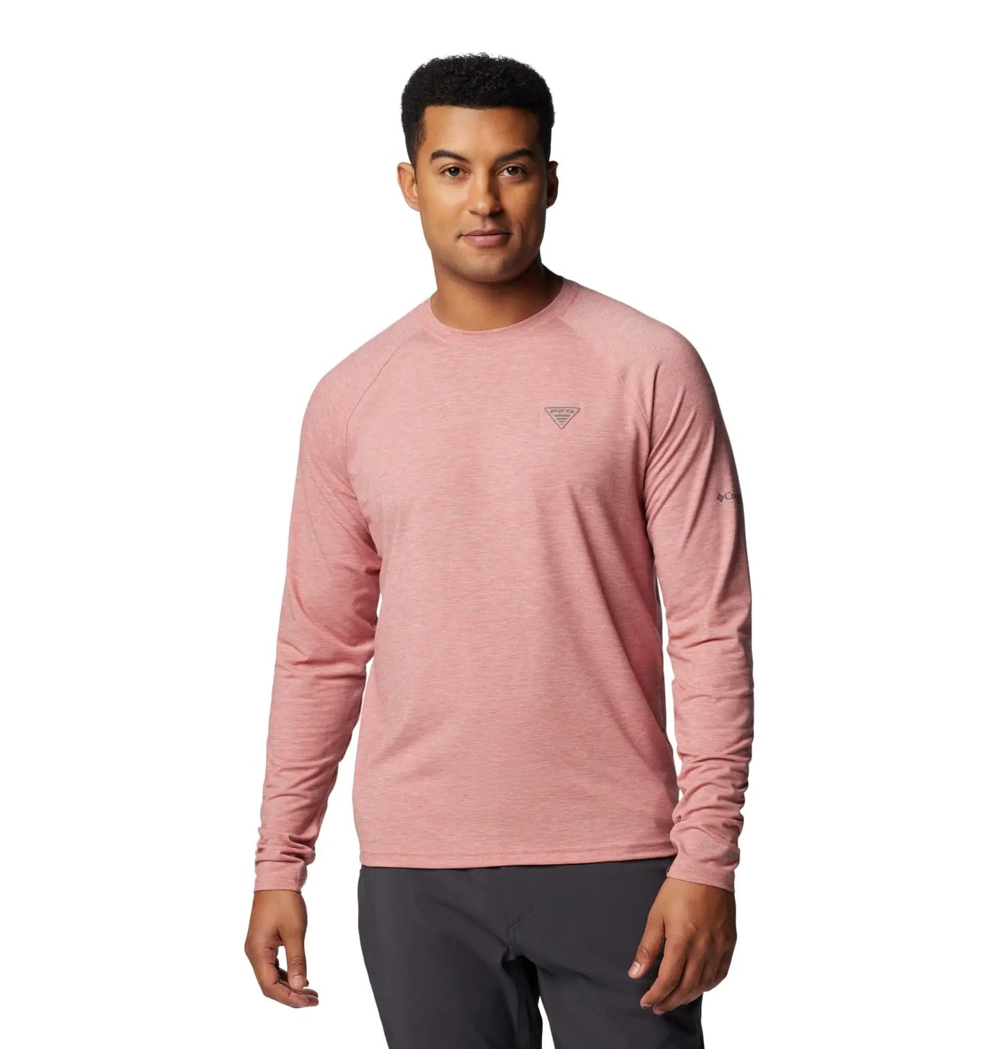 Columbia Mens PFG Uncharted Long Sleeve Sandalwood Pink Heather Medium