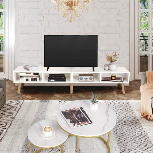 Modern Mid-Century Style TV Stand in White with Wood Legs for TVs up to 65-inch-0