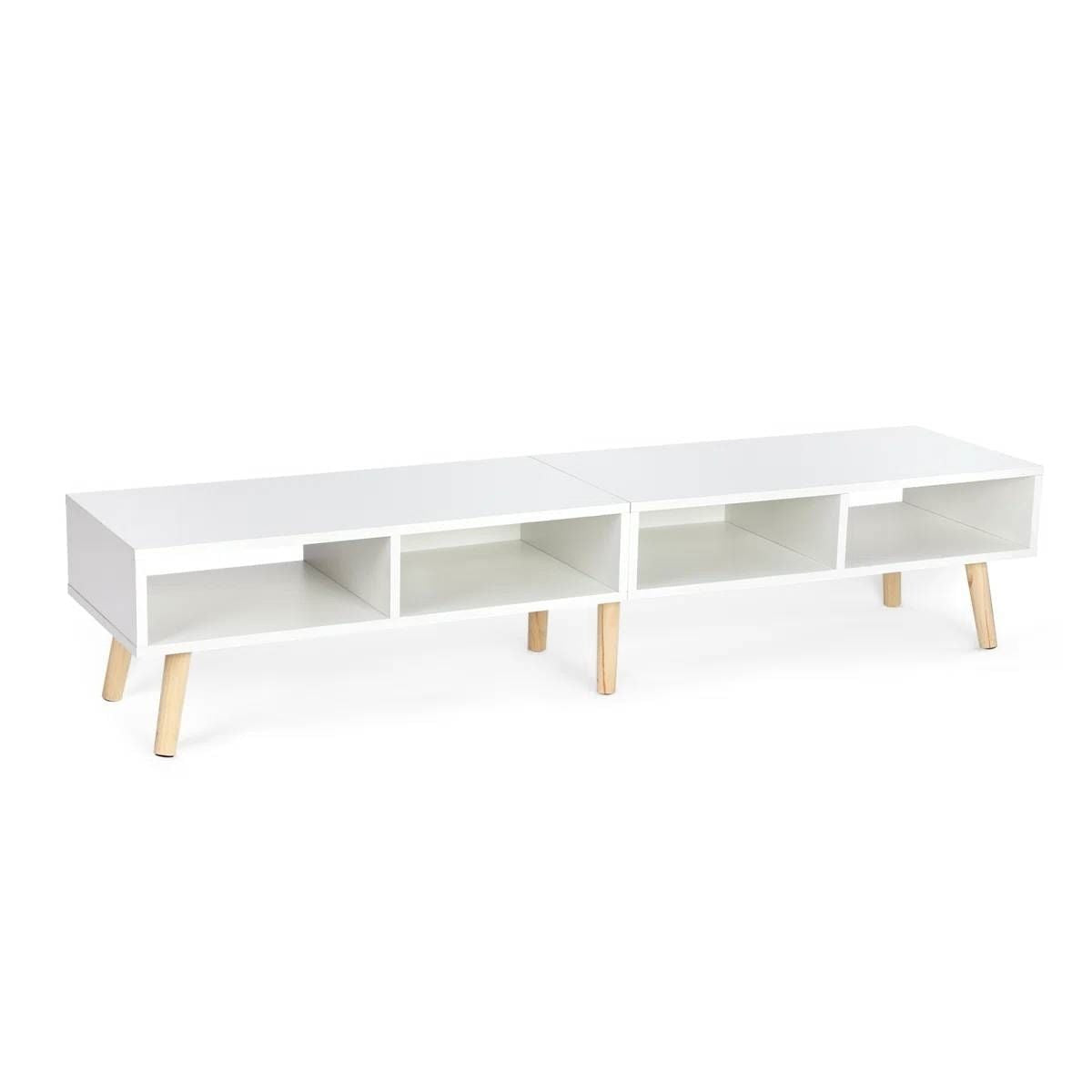 Modern Mid-Century Style TV Stand in White with Wood Legs for TVs up to 65-inch-1