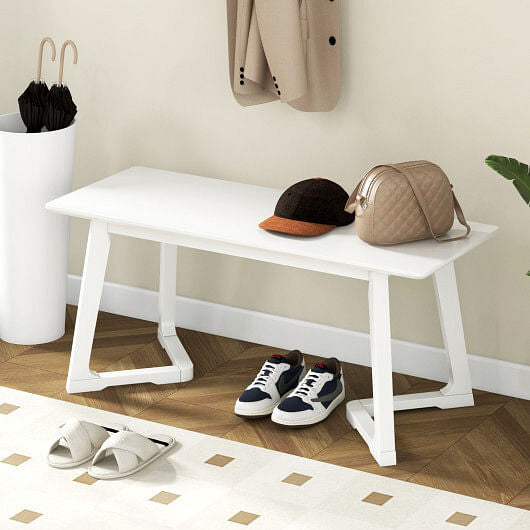 42 Inch Modern Entryway Bench Long Dining Bench with Rubber Wood Legs-White-1