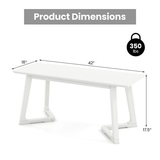 42 Inch Modern Entryway Bench Long Dining Bench with Rubber Wood Legs-White-2