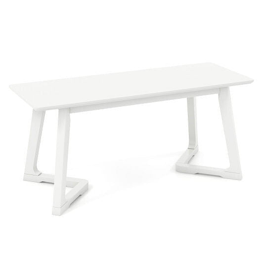 42 Inch Modern Entryway Bench Long Dining Bench with Rubber Wood Legs-White-0