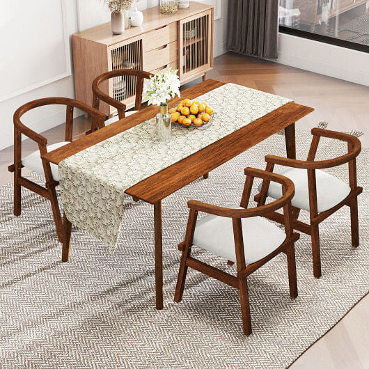 Set of 2 Solid Rubber Wood Dining Room Chairs with Wrap-around Armrest-Walnut-1
