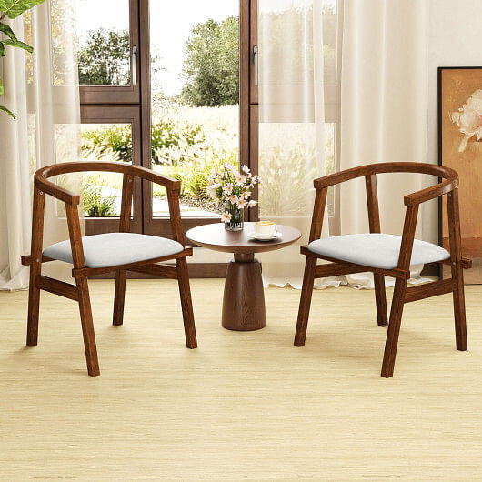 Set of 2 Solid Rubber Wood Dining Room Chairs with Wrap-around Armrest-Walnut-3