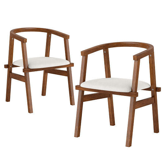 Set of 2 Solid Rubber Wood Dining Room Chairs with Wrap-around Armrest-Walnut-4