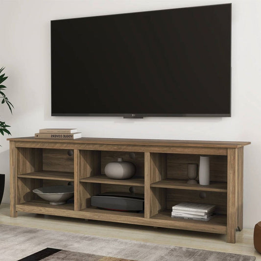 Farmhouse Style TV Stand with 6 Storage Compartments in Brown Oak Wood Finish-0