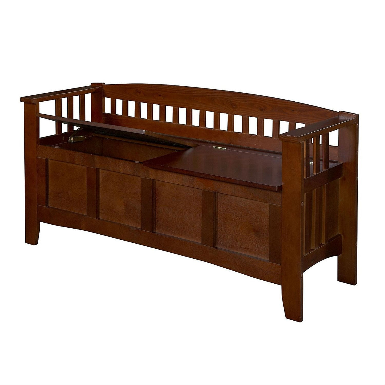 Split Seat Storage Accent Bench in Walnut Wood Finish-2