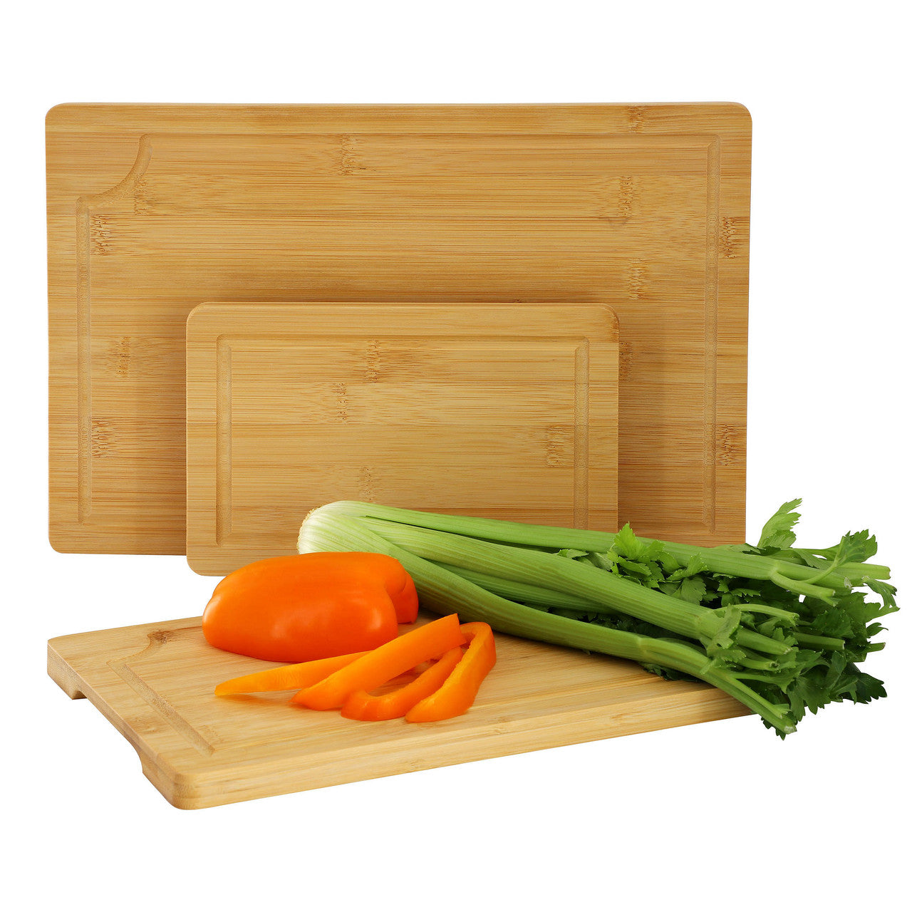 MegaChef 3 Piece 9 Inch, 12 Inch, and 15 Inch Bamboo Wood Cutting Board Set with Juice Grooves-0