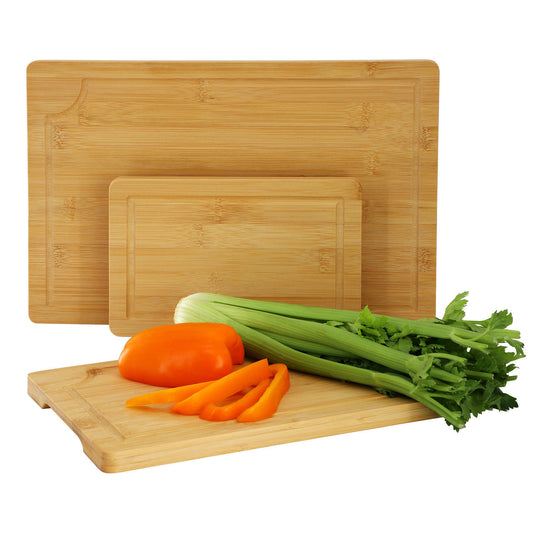 MegaChef 3 Piece 9 Inch, 12 Inch, and 15 Inch Bamboo Wood Cutting Board Set with Juice Grooves-0