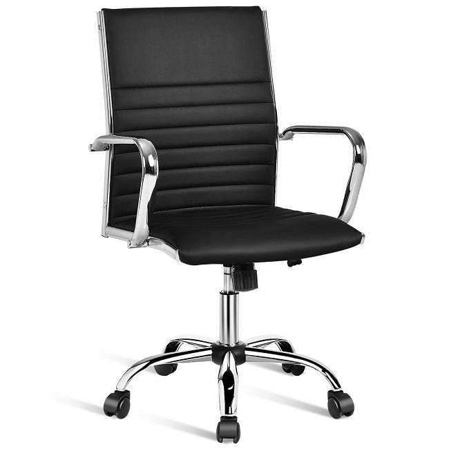Black Faux Leather High Back Modern Classic Office Chair with Armrests-2