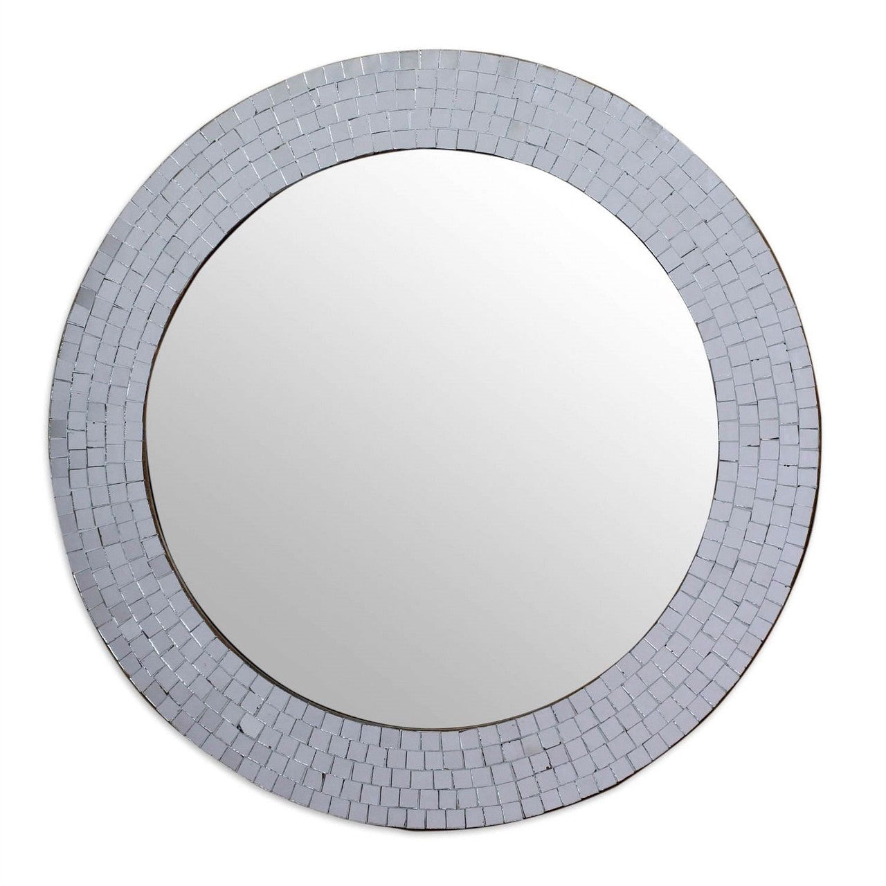 Modern Round Circular Bathroom Wall Mirror with Mosaic Glass Silver Frame-0