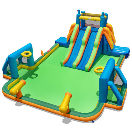 Kids Inflatable Water Slide with 2 Long Slides and 2 Soccer Gates Without Blower-0