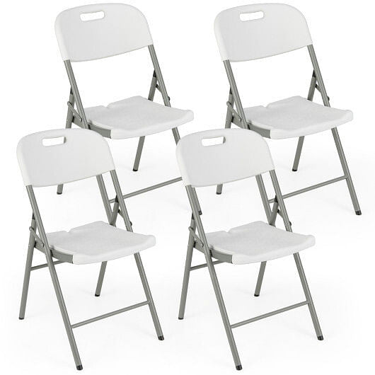4 Pack Folding Stackable Chairs with Metal Frame and Carrying Handle-White-2