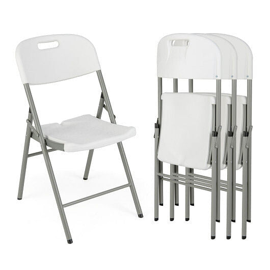 4 Pack Folding Stackable Chairs with Metal Frame and Carrying Handle-White-4