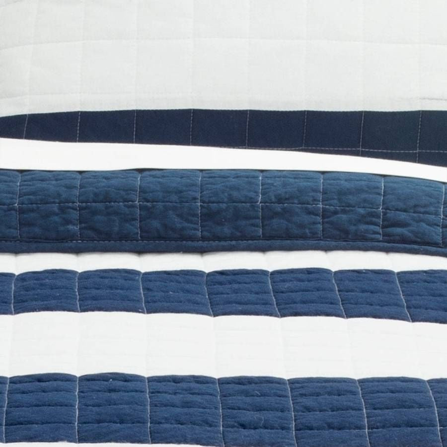 Full/Queen Navy White Stripe 3 Piece Cotton Lightweight Quilt Set-1