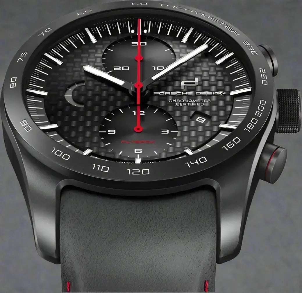 PORSCHE DESIGN Black/Red Automatic TITANIUM Leather Timepiece