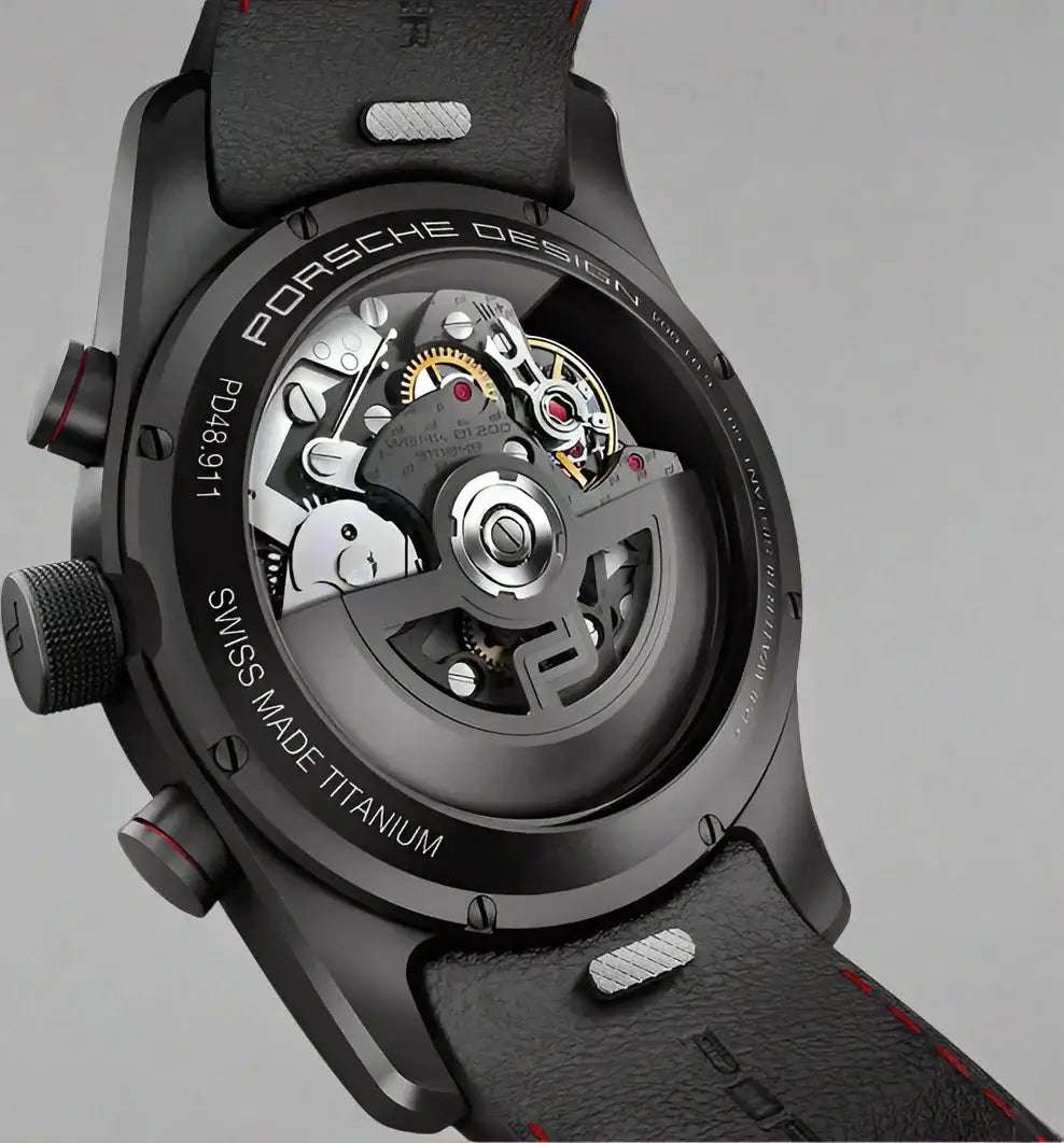 PORSCHE DESIGN Black/Red Automatic TITANIUM Leather Timepiece