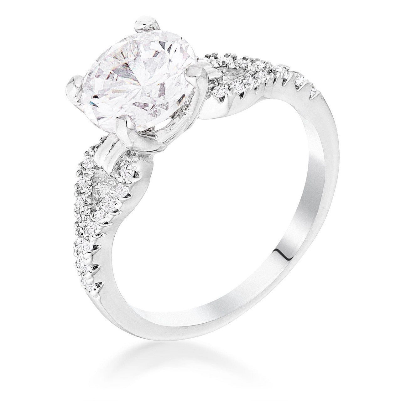 2.11Ct Rhodium Round Cut CZ Petite Ribbon Engagement Ring-0