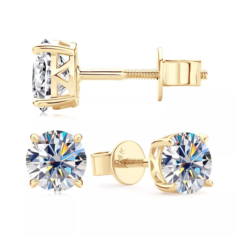 10k Gold Earrings Real 6mm Moissanite Diamond Stud Earrings for Men Women 10K Yellow Gold Screw Back Earrings Fine Jewelry