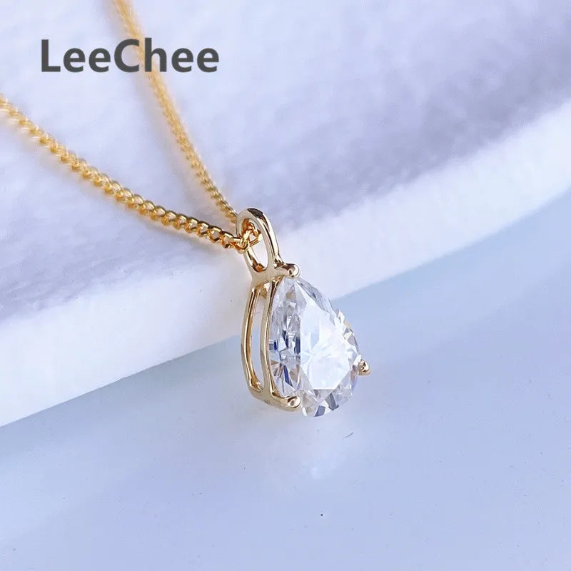 18K Yellow Gold Pendant 0.8CT Real Moissanite Necklace 5*7MM VVS Lab Diamond Fine Jewelry with Certificate AU750 White Rose Gold