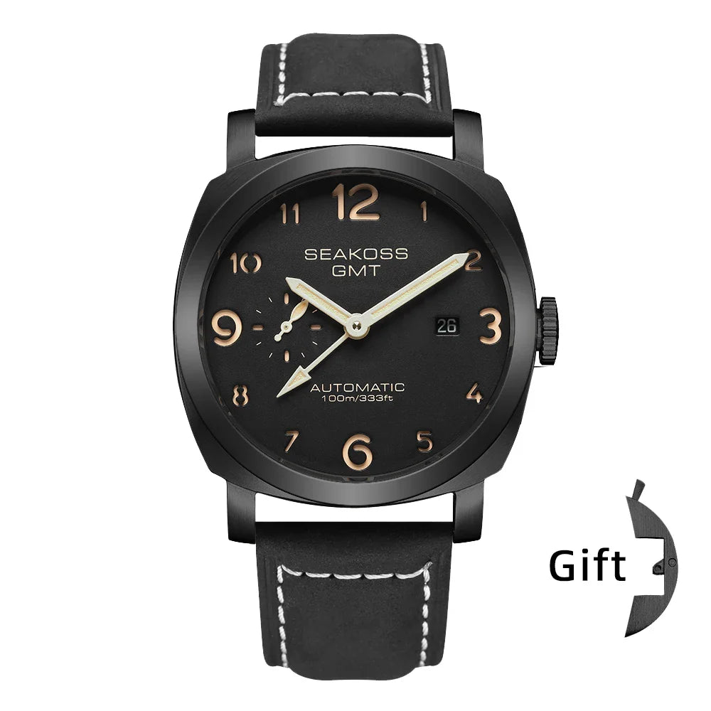 SEAKOSS GMT Diving Automatic Mechanical Watch 10Bar Men 1963 Seagull 2557 Movement Super Luminous Calendar Sapphire Wristwatches