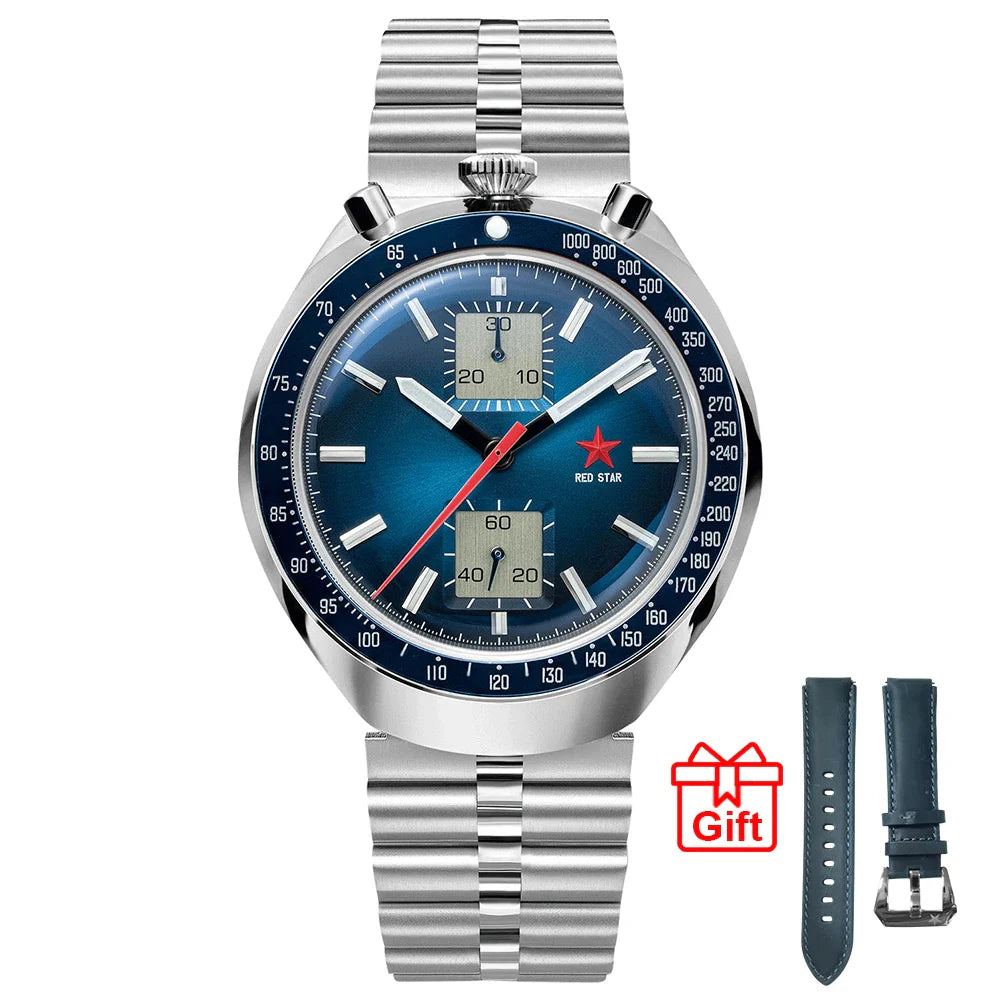 RED STAR Retro Seagull Movement 1963 Chronograph 42mm Watches For Men Mechanical st1901 Hardlex Military Luminous Wristwatches