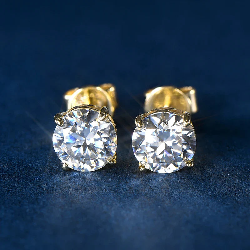 10k Gold Earrings Real 6mm Moissanite Diamond Stud Earrings for Men Women 10K Yellow Gold Screw Back Earrings Fine Jewelry