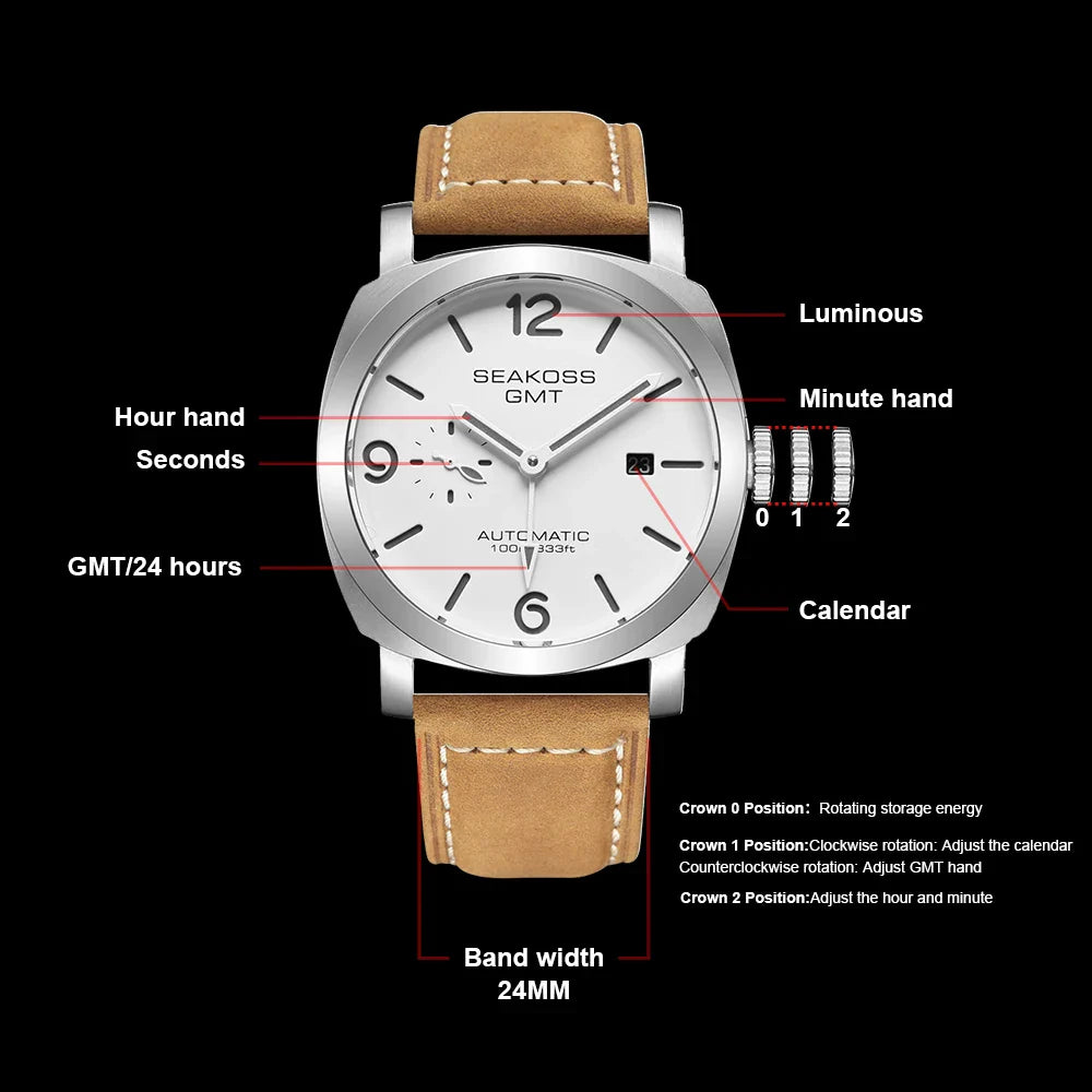 SEAKOSS GMT Diving Automatic Mechanical Watch 10Bar Men 1963 Seagull 2557 Movement Super Luminous Calendar Sapphire Wristwatches