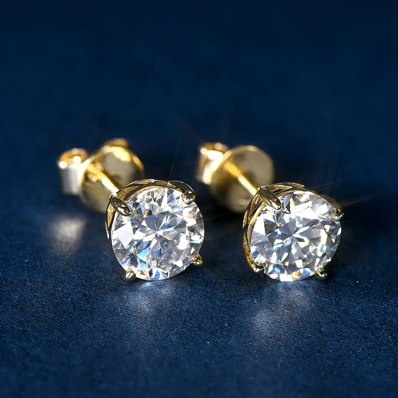 10k Gold Earrings Real 6mm Moissanite Diamond Stud Earrings for Men Women 10K Yellow Gold Screw Back Earrings Fine Jewelry