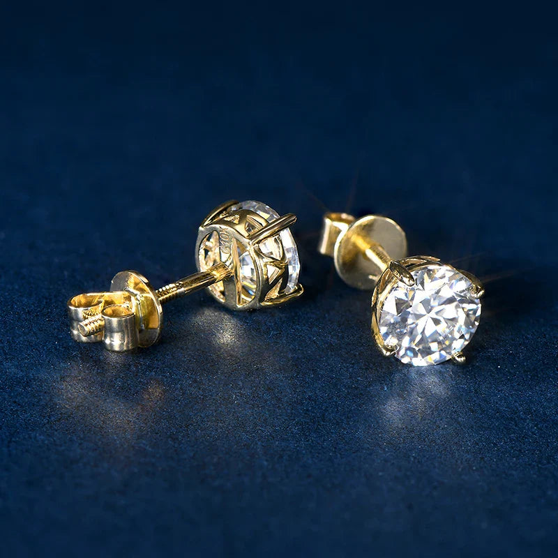 10k Gold Earrings Real 6mm Moissanite Diamond Stud Earrings for Men Women 10K Yellow Gold Screw Back Earrings Fine Jewelry