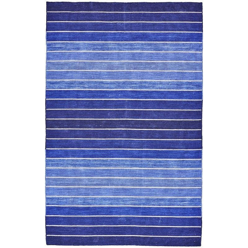5' X 8' Striped Hand-Tufted Wool/Cotton Blue Area Rug-1