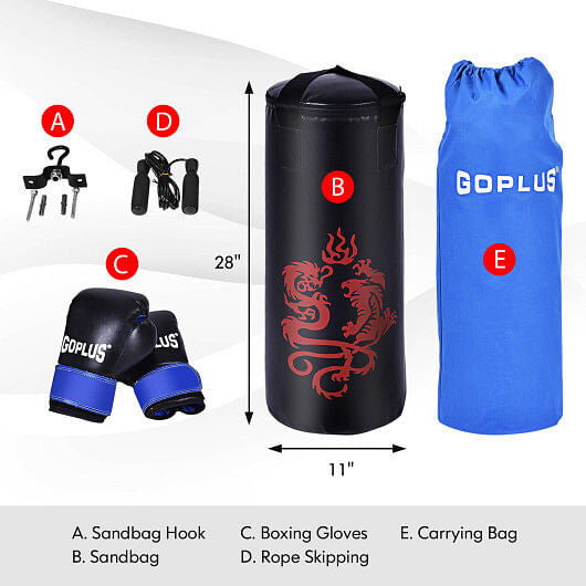 5 Pieces 40Lbs Filled Punching Boxing Set with Jump Rope and Gloves-2