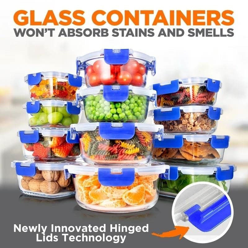 24-Piece Glass Food Storage Container Bakeware Set with Snap Locking Lids-1
