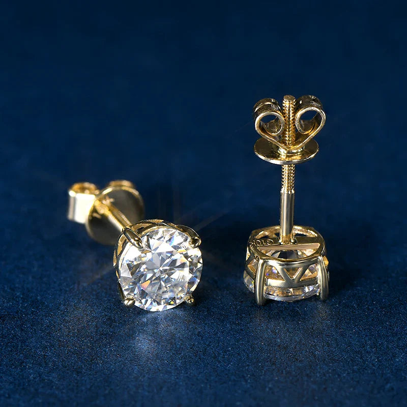 10k Gold Earrings Real 6mm Moissanite Diamond Stud Earrings for Men Women 10K Yellow Gold Screw Back Earrings Fine Jewelry