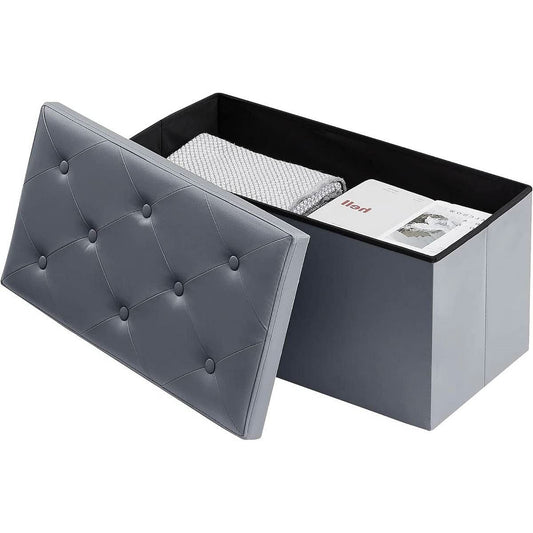 30-inch Light Grey Faux Leather Upholstered End of Bed Storage Bench Ottoman-0