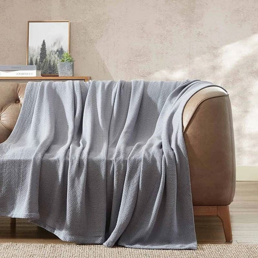 Twin size Cozy Lightweight Grey 100-Percent Cotton Blanket - Machine Washable-0