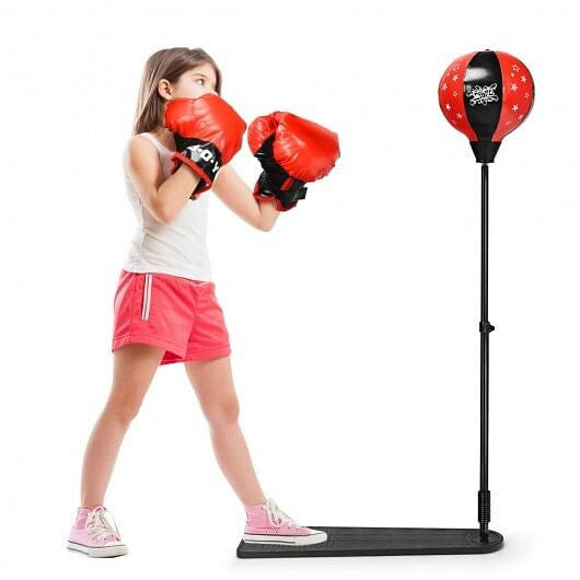 Kids Punching Bag with Adjustable Stand and Boxing Gloves-2