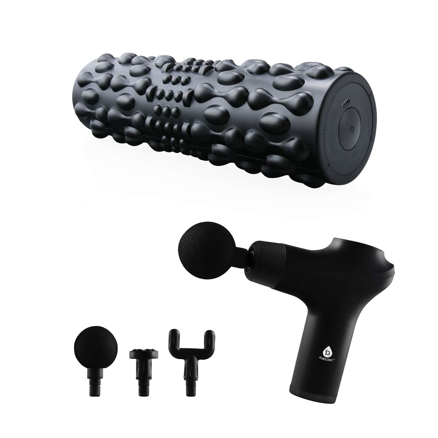Pursonic Deep Tissue Recovery Bundle – 3-Speed Massage Gun + FlexiPulse 5-Speed Vibrating Foam Roller